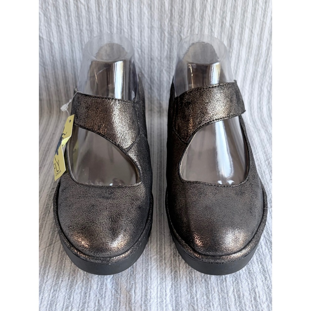 Fly London Womens Bronze Metallic Leather Mary Jane Wedge Shoes Size 39 Portugal - Picture 5 of 12